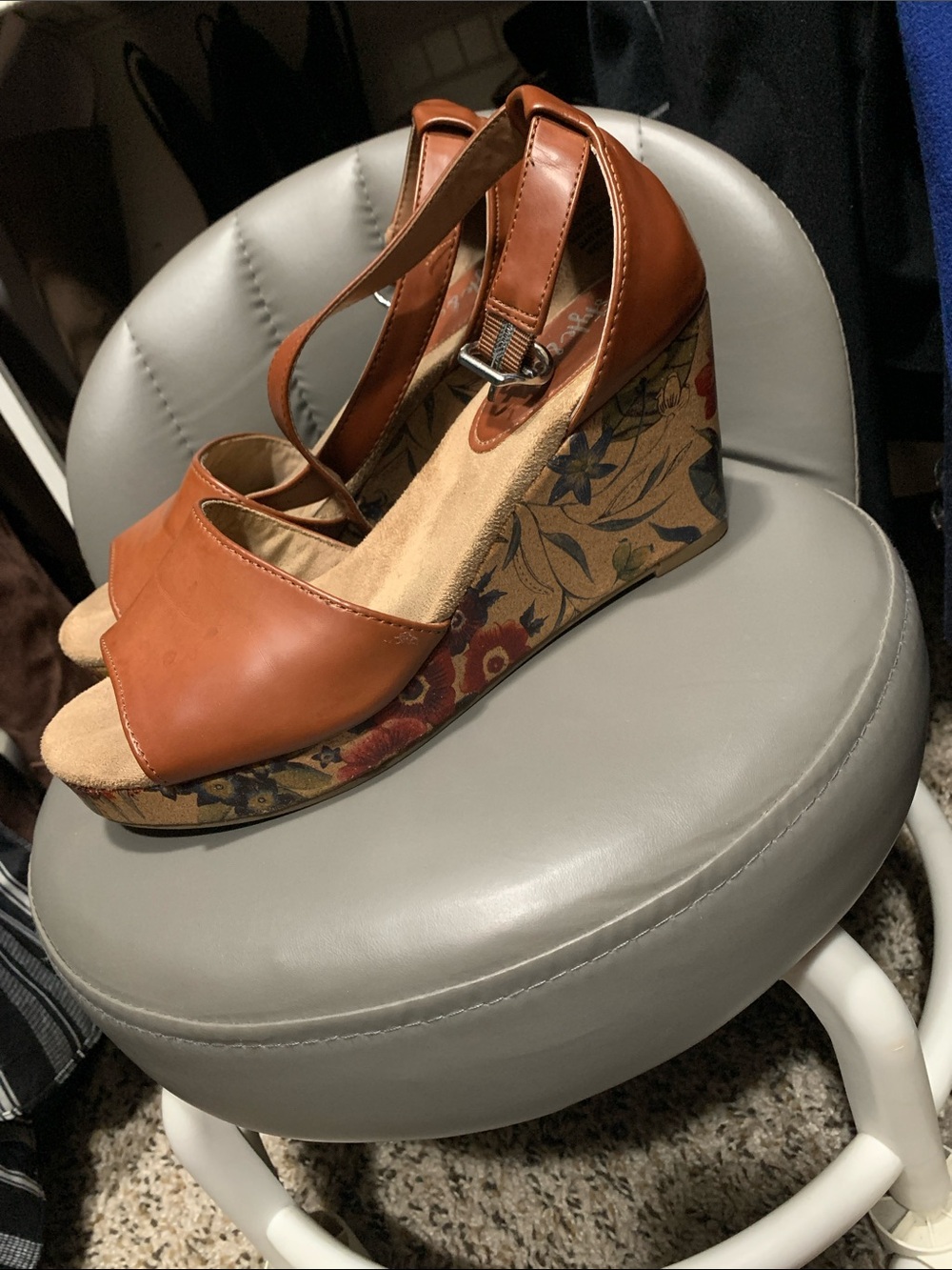 Style & Co. Tan Floral-Print Wedge Sandals